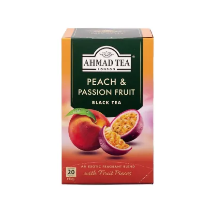 Ahmad Tea of London Peach & Passion Fruit - 20 Pcs | شاي أحمد مزيج من الشاي الاسود والخوخ وفاكهة الباشن فروت - 20 قطعة