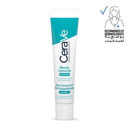 CeraVe Blemish Control Gel Facial Moisturiser For Acne & Blemishes with Glycolic Acid and Lactic Acid AHA/BHA - 40ml | سيرافي علاج لحب الشباب - 40 مل