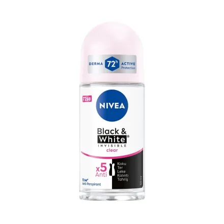 Nivea Roll On Woman Black White Invisible Clear - 50ml | نيفيا رول أون للنساء بلاك آند وايت إنفزبل كلير – ٥٠ مل