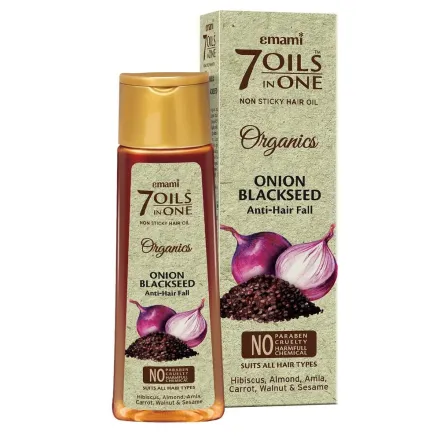 Emami 7 Oils In One Organics Onion Blackseed Hair Oil - 200ml | امامي7 زيوت في زيت واحد من زيت الشعر بالبذور السوداء والبصل العضوي - 200 مل