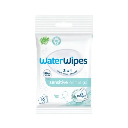 Water Wipes Sensitive+ On the Go Wipes x 10 - 10 | واتر وايبس سينسيتيف+ مناديل مبللة أثناء التنقل – عدد 10 مناديل
