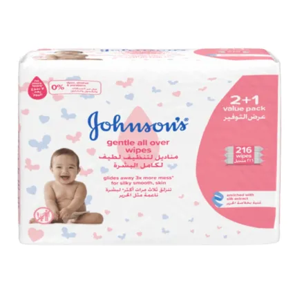Johnson's Gentle All Over Wipes For Silky Smooth Skin - 216pcs | جونسون مناديل للأطفال - 216 قطعة