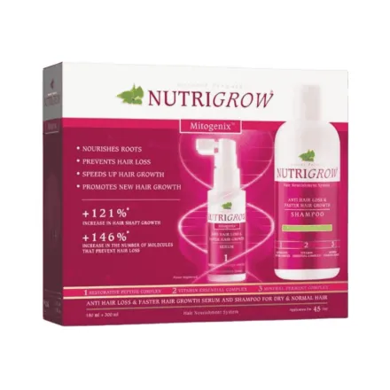 NUTRIGROW Anti Hair Loss & Faster Growth Serum And Shampoo For Greasy Hair +300ml - 180ml | نايتروجرو شامبو مضاد لتساقط الشعر - 180مل