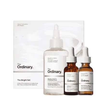 The Ordinary The Bright Set, 3-Step Regimen for Radiant, Even Skin Tone with Glycolic Acid 7% Exfoliating Toner, Alpha Arbutin 2% + HA, and Caffeine Solution 5% + EGCG Eye Serum Skin Care Set | ذا أورديناري مجموعة الإشراقة روتين من 3 خطوات