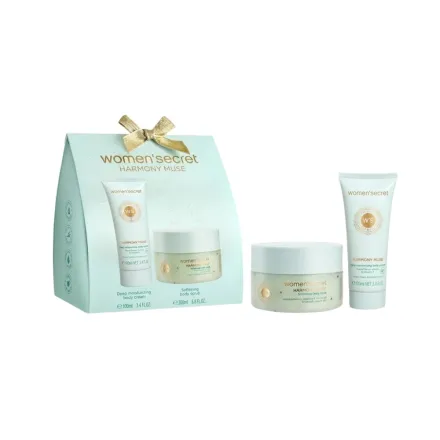 Women’Secret HARMONY MUSE Deep Moisturizing Body Cream - 100ml Softening Body Scrub - 200ml | ومن سيكرت مجموعة العناية للجسم كريم ومقشر للجسم - 100 مل