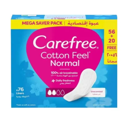 Carefree Cotton Feel Normal Unscented - 76pcs | كير فري فوط نسائية بملمس القطن غير معطرة - 76 قطعة