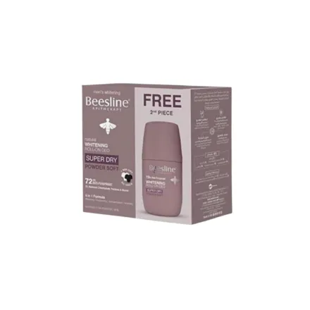Beesline Natural Whitening Roll On Deodorant Super Dry Powder Soft 1+1 Free Offe - 2x50ml | بيزلين مزيل العرق رول اون يفتح البشرة، عبوة 1+1 مجانية - 2 × 50 مل