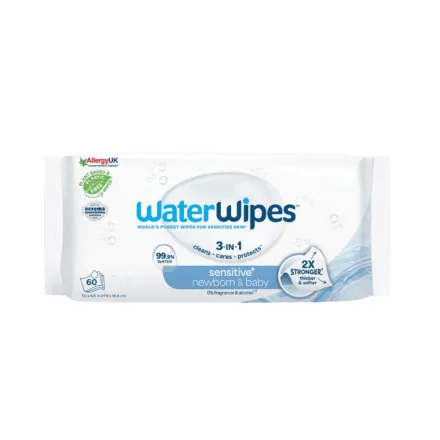 Water Wipes 3 In 1 Sensitive Newborn & Baby 2X Stronger - 60 | ووتر وايبس مناديل مبللة للبشرة الحساسة - 60 منديل