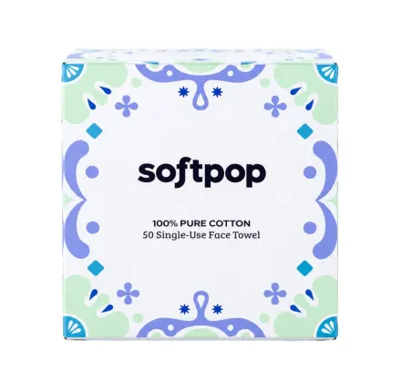 Soft pop 100% pure cotton 50 single use face towel | سوفت بوب مناديل وجه - 50 منديل