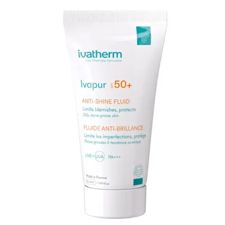 ivatherm Ivapur Anti-shine Fluid SPF50 For Oily Skin- 50ml | للبشرة المختلطة أو دهنية SPF50-ايفاثيرم سائل إيفابور المضاد للمعان بعامل حماية من الشمس