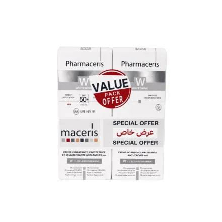 Pharmaceris Whitening Day Cream With Mela Protect Spf 50 + Whitening Depigment Intense 50ml Special Offer | فارماسيرز كريم نهاري مرطب وواقي بعامل حماية SPF 50+ مع كريم ليلي مخصص لتوحيد لون البشرة