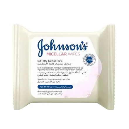 Johnson's Micellar Makeup Removing Wipes for Sensitive Skin - 25 Wipes | جونسون مناديل ميسيلار لإزالة المكياج للبشرة الحساسة – 25 منديل