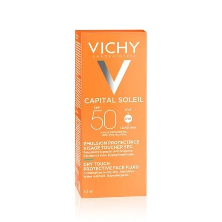 VICHY Capital Soleil Dry Touch Face Emulsion SPF50 - 50ml | فيشي كريم واقي شمسي للبشرة المختلطة مع عامل حماية من الشمس 50 - 50 مل