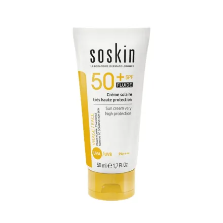 Soskin Fluid Sunscreen Cream with Very High Protection SPF - 50ml | سوسكن واقي شمسي مع حماية عالية - 50 مل