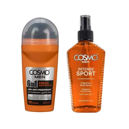 COSMO COSMETICS2P OFR INTENSE+FRESH FRG SPRY+6IN1 ROLL - 50+ 240ml | كوزمو كوزمتكس ميست للجسم + مزيل تعرق رول للرجال - 240 + 50 مل