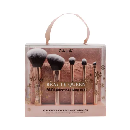 Cala 5 Piece Face & Eye Brush Set & Pouch - Beauty Queen Pro-Essentials Mini Set | كالا مجموعة فرش وجه وعين 5 قطع مع حقيبة