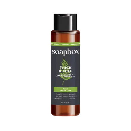 Soapbox Thick & Full, 2-In-1 Shampoo + Conditioner, Oak & Cedar Leaf - 473ml | سوب بوكس شامبو وبلسم 2 في 1 كثيف وممتلئ – أوراق البلوط والأرز – 473 مل