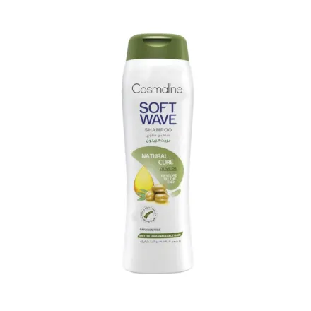COSMALINE Soft Wave Natural Cure Shampoo For Brittle Unmanageable Hair – 400ml | كوزمالين شامبو للشعر الهايش و المتقصف بزيت الزيتون - 400 مل