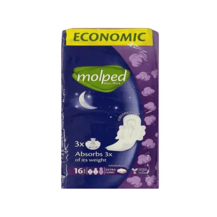 Molped Maxi Thick Absorbs Of Its Weight Extra Long pcs 16| مولبيد فوط نسائية سميكة ليلية 16 قطعة