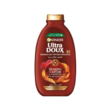 Garnier Ultra Doux Healing Castor & Almond Oil Shampoo - 400ml | غارنييه الترا دو شامبو بزيت الخروع وزيت اللوز للشعر الضعيف والقابل للتساقط - 400 مل