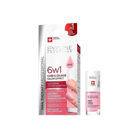 EVELINE 6in1 Care & Color Rose Salon Effect - 5ml | ايفلين 6 بـ 1 مقوي للأظافر مع لون وردي - 5 مل
