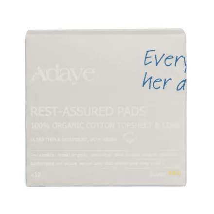 Adaye Rest Assured Pads 100% Organic Cotton Topsheet & Core Super x 12 | اداي فوط صحية سوبر من القطن العضوي 100% - 12 فوطة