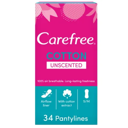 Carefree Cotton Feel Unscented - 34pcs | كير فري فوط يومية بملمس القطن - 34 قطعة
