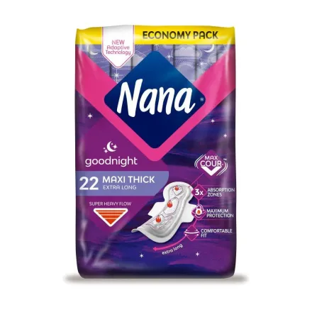 Nana Pads Maxi Night Wings Maxi Thick - 22pcs | نانا فوط نانا ليلية سميكة جدًا وطويلة جدًا - 22 قطعة