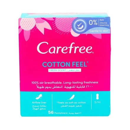 Carefree Cotton Feel Fresh Scent Pantyliners 56 pcs | كير فري فوط يومية بإحساس القطن وبرائحة منعشة، 56 قطعة