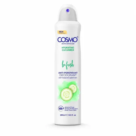 Cosmo By Fresh Advanced Anti perspirant 48h Hydrating Spray with Cucumber - 250ml | كوزمو باي فريش أدفانسد مضاد للتعرّق بخاخ 48 ساعة بترطيب الخيار – 250 مل